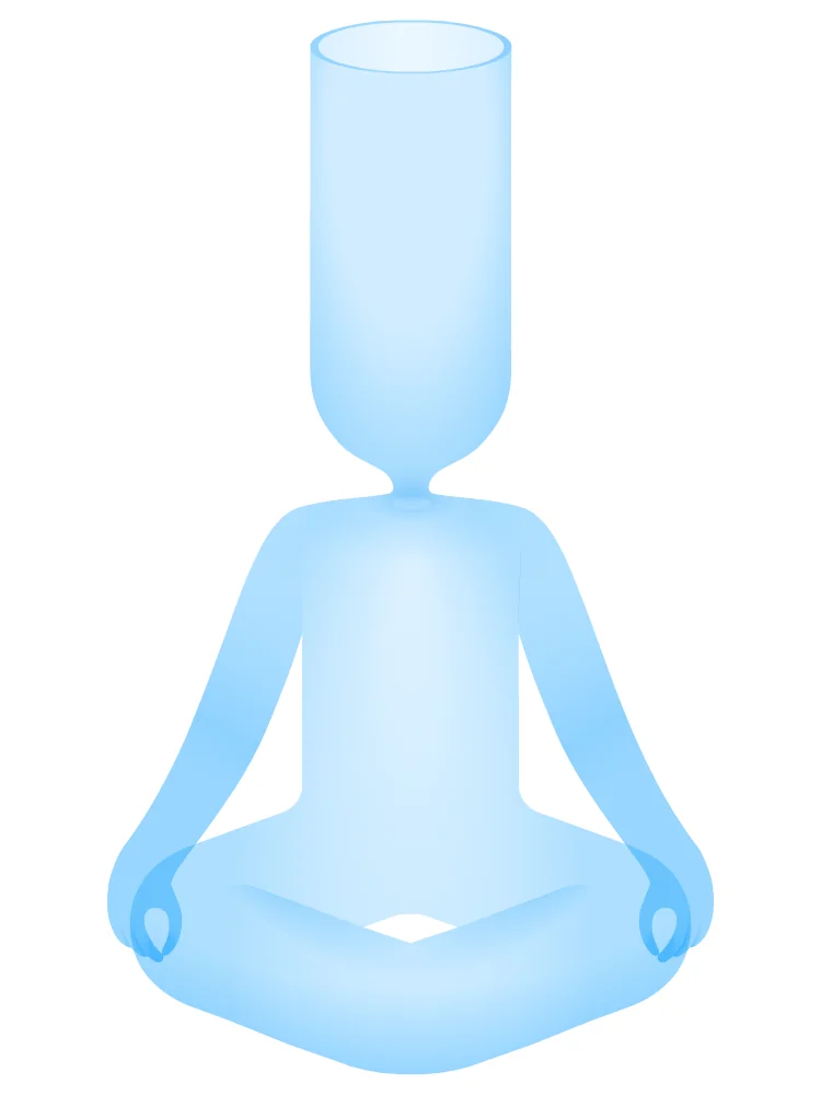 A sand clock character sitting in meditation